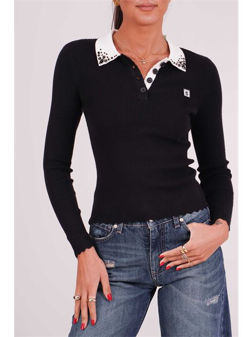 Polo a costine elastica in viscosa Il The' Delle 5 | DELFINABLACK